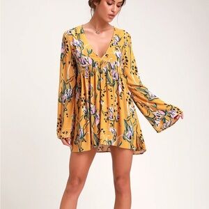 Free People Bella Golden Yellow Floral Print Tunic